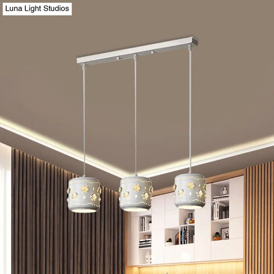 Modern Flower Crystal Pendant Light With Small Drum Cluster And 3 Bulbs In White