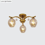 Modern Smoke Glass Bud Semi Ceiling Mount Light For Restaurants & Hotels - 3 - Light Crystal Lamp