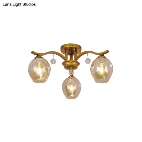Modern Smoke Glass Bud Semi Ceiling Mount Light For Restaurants & Hotels - 3 - Light Crystal Lamp