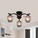 Modern Smoke Glass Bud Semi Ceiling Mount Light For Restaurants & Hotels - 3 - Light Crystal Lamp