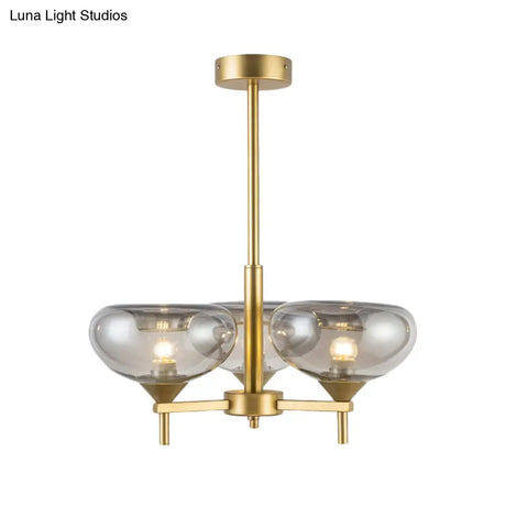Modern Smoke Glass Dome Chandelier - 3 Head Suspension Lamp For Dining Room Ceiling