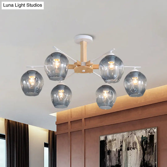 Modern Modo Pendant Chandelier - Smoke Gray Glass 3/6 Light Fixture For Living Room 6 / White