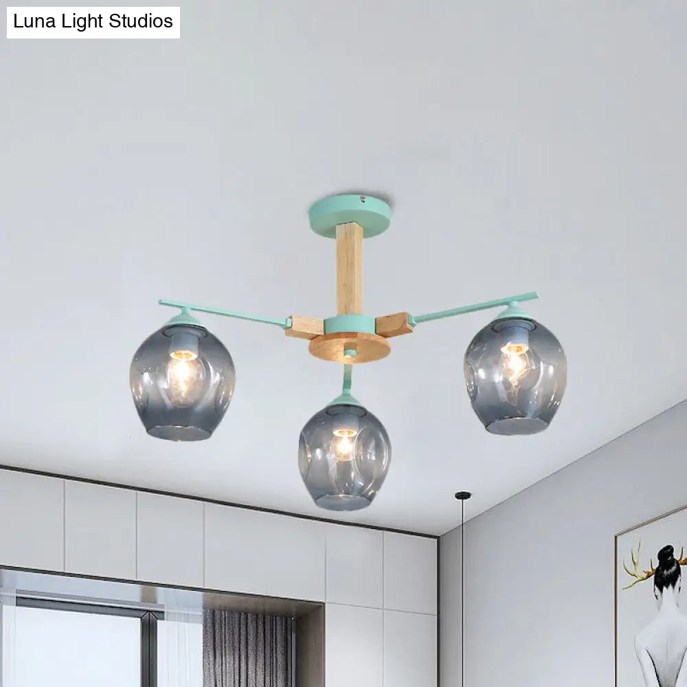 Modern Modo Pendant Chandelier - Smoke Gray Glass 3/6 Light Fixture For Living Room 3 / Green