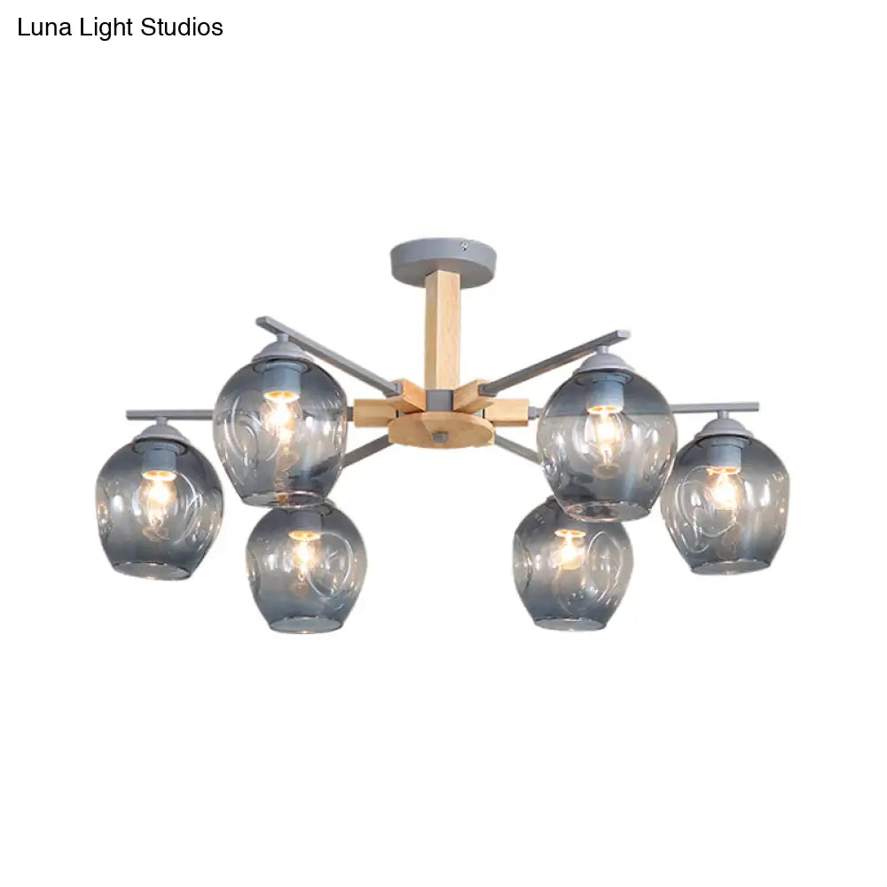 Modern Smoke Gray Glass Pendant Chandelier - 3/6 Light Modo Hanging Fixture For Living Room