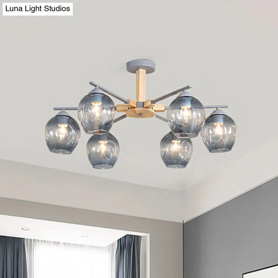 Modern Modo Pendant Chandelier - Smoke Gray Glass 3/6 Light Fixture For Living Room