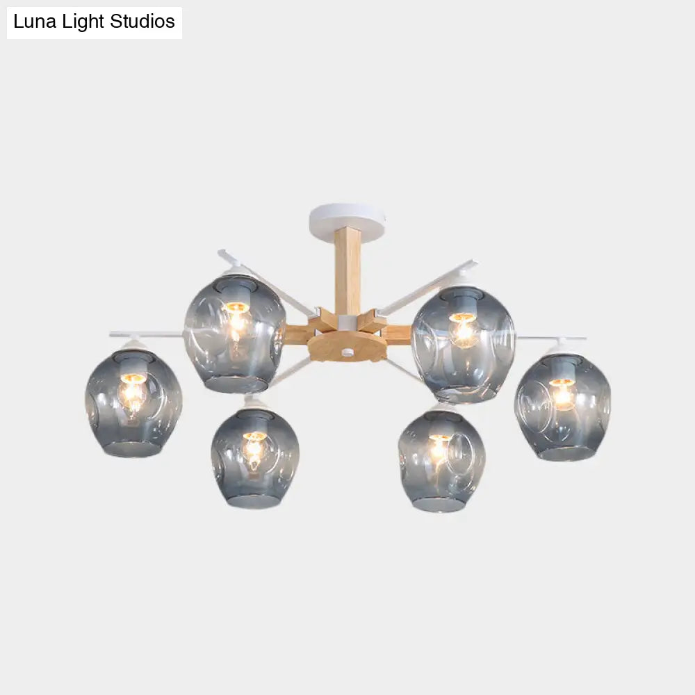 Modern Modo Pendant Chandelier - Smoke Gray Glass 3/6 Light Fixture For Living Room
