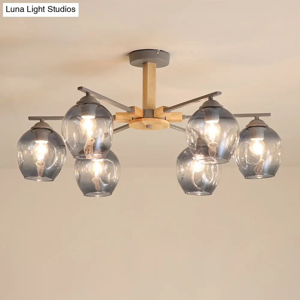 Modern Modo Pendant Chandelier - Smoke Gray Glass 3/6 Light Fixture For Living Room