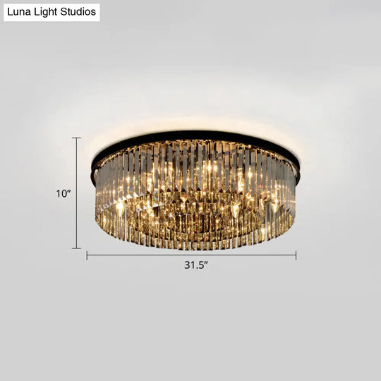 Modern Smoke Grey Crystal Flushmount Ceiling Lamp: Sleek Circular Design For Living Room Lighting