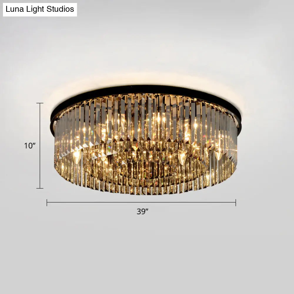 Modern Smoke Grey Crystal Flushmount Ceiling Lamp: Sleek Circular Design For Living Room Lighting