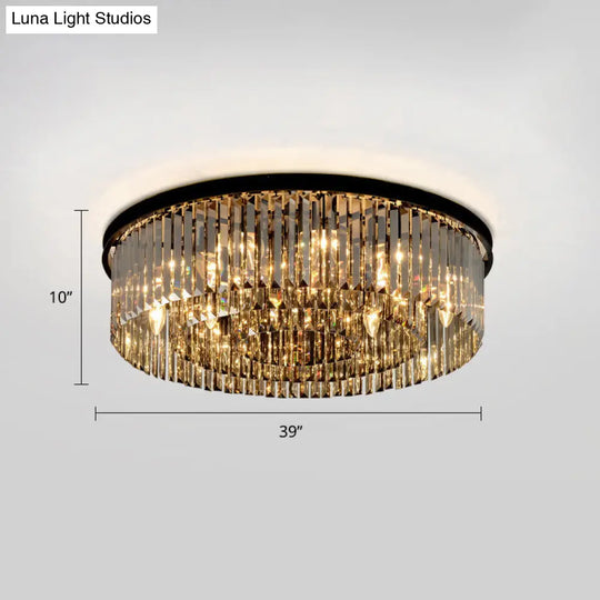 Modern Smoke Grey Crystal Flushmount Ceiling Lamp: Sleek Circular Design For Living Room Lighting