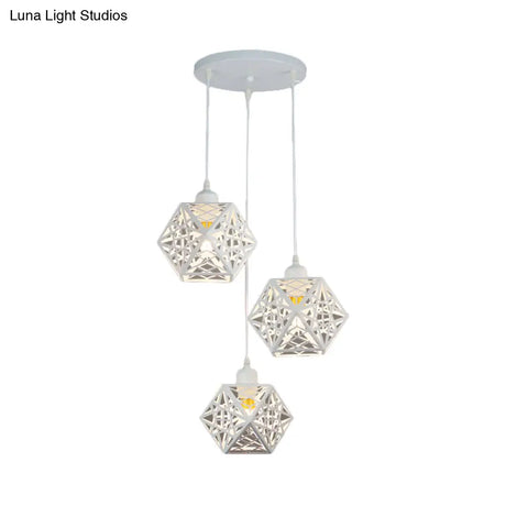 Modern Snowflake Cage Pendant Light With 3 Iron Lights - Hotel Grade In White/Black