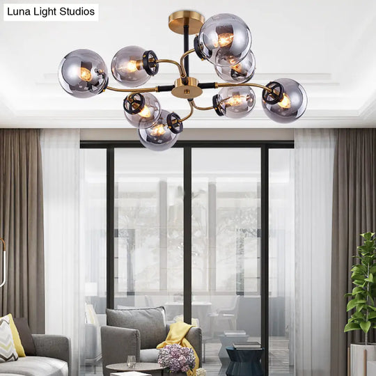 Modern Sphere Semi-Flush Ceiling Light In White/Smoke Gray Glass With 4/6/8 Lights For Living Room 8