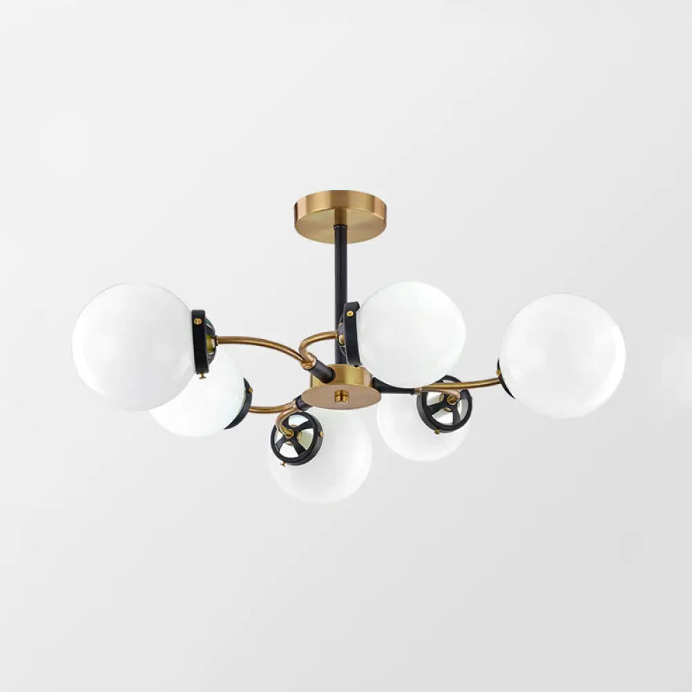 Modern Sphere Semi-Flush Ceiling Light In White/Smoke Gray Glass With 4/6/8 Lights For Living Room