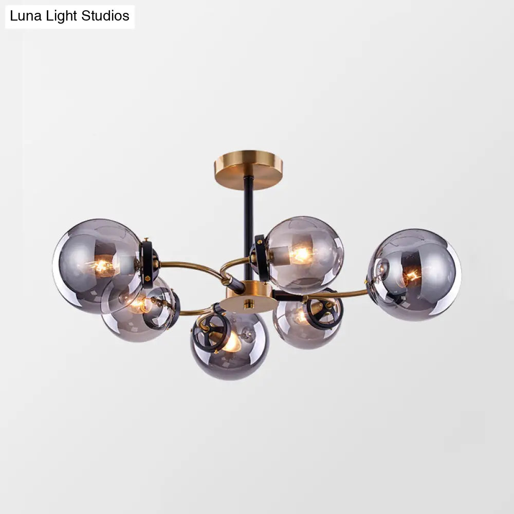 Modern Sphere Semi-Flush Ceiling Light In White/Smoke Gray Glass With 4/6/8 Lights For Living Room