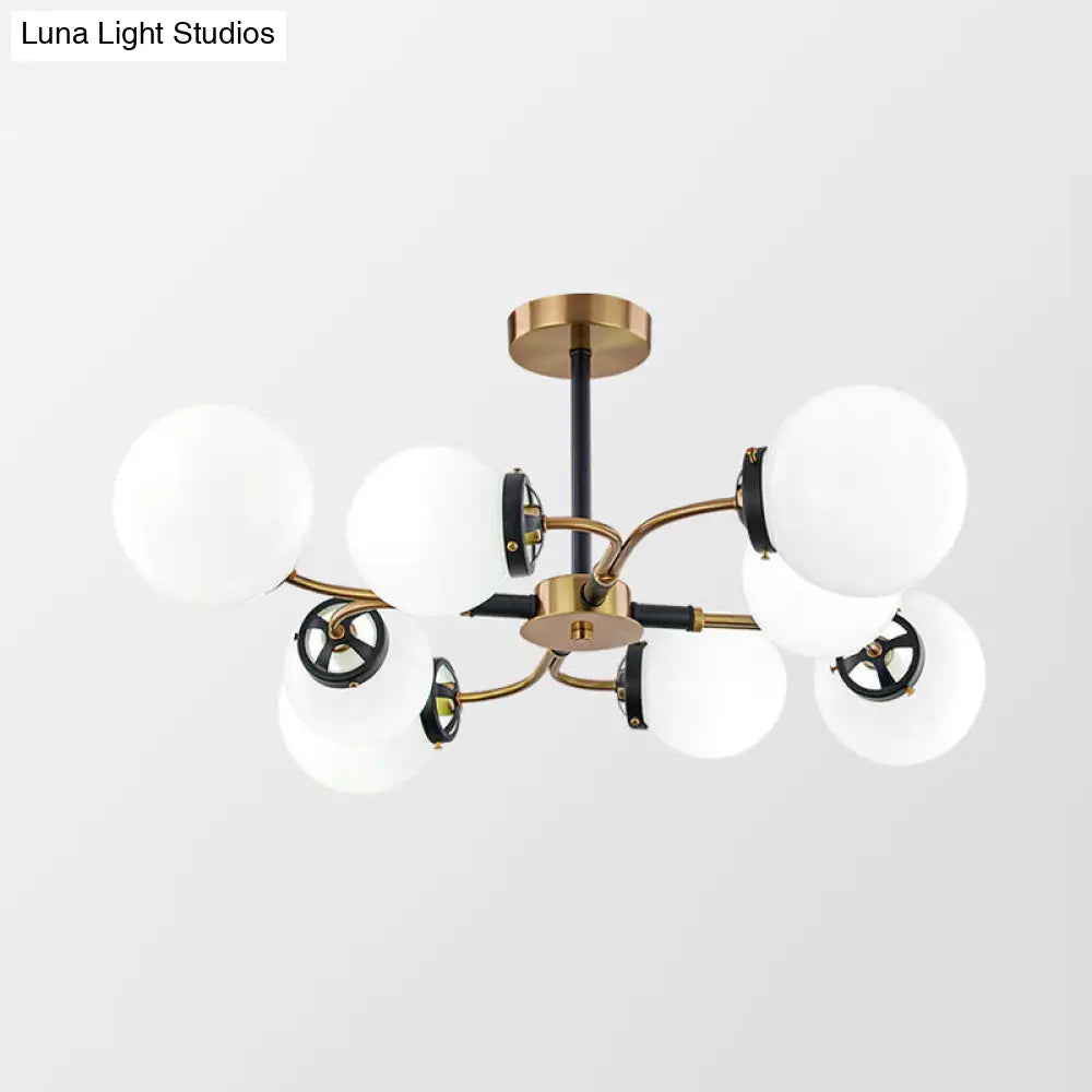 Modern Sphere Semi-Flush Ceiling Light In White/Smoke Gray Glass With 4/6/8 Lights For Living Room 8