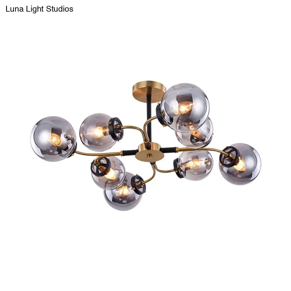 Modern Sphere Semi-Flush Ceiling Light In White/Smoke Gray Glass With 4/6/8 Lights For Living Room