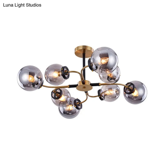 Modern Sphere Semi-Flush Ceiling Light In White/Smoke Gray Glass With 4/6/8 Lights For Living Room