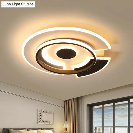 Modern Spliced Disc Thin Ceiling Light - Acrylic Led Flush Mount Fixture In Black & White 18/21.5