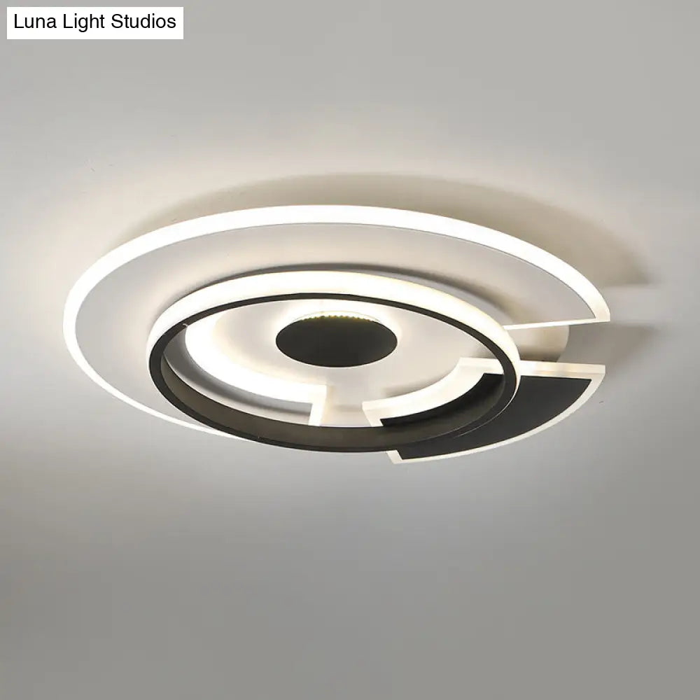 Modern Spliced Disc Thin Ceiling Light - Acrylic Led Flush Mount Fixture In Black & White 18/21.5