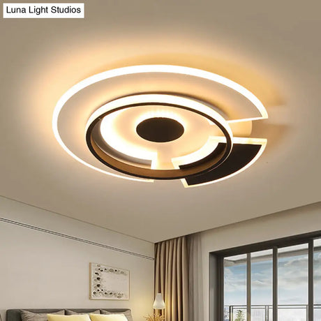 Modern Spliced Disc Thin Ceiling Light - Acrylic Led Flush Mount Fixture In Black & White