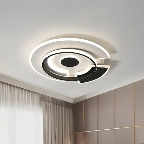 Modern Spliced Disc Thin Ceiling Light - Acrylic Led Flush Mount Fixture In Black & White