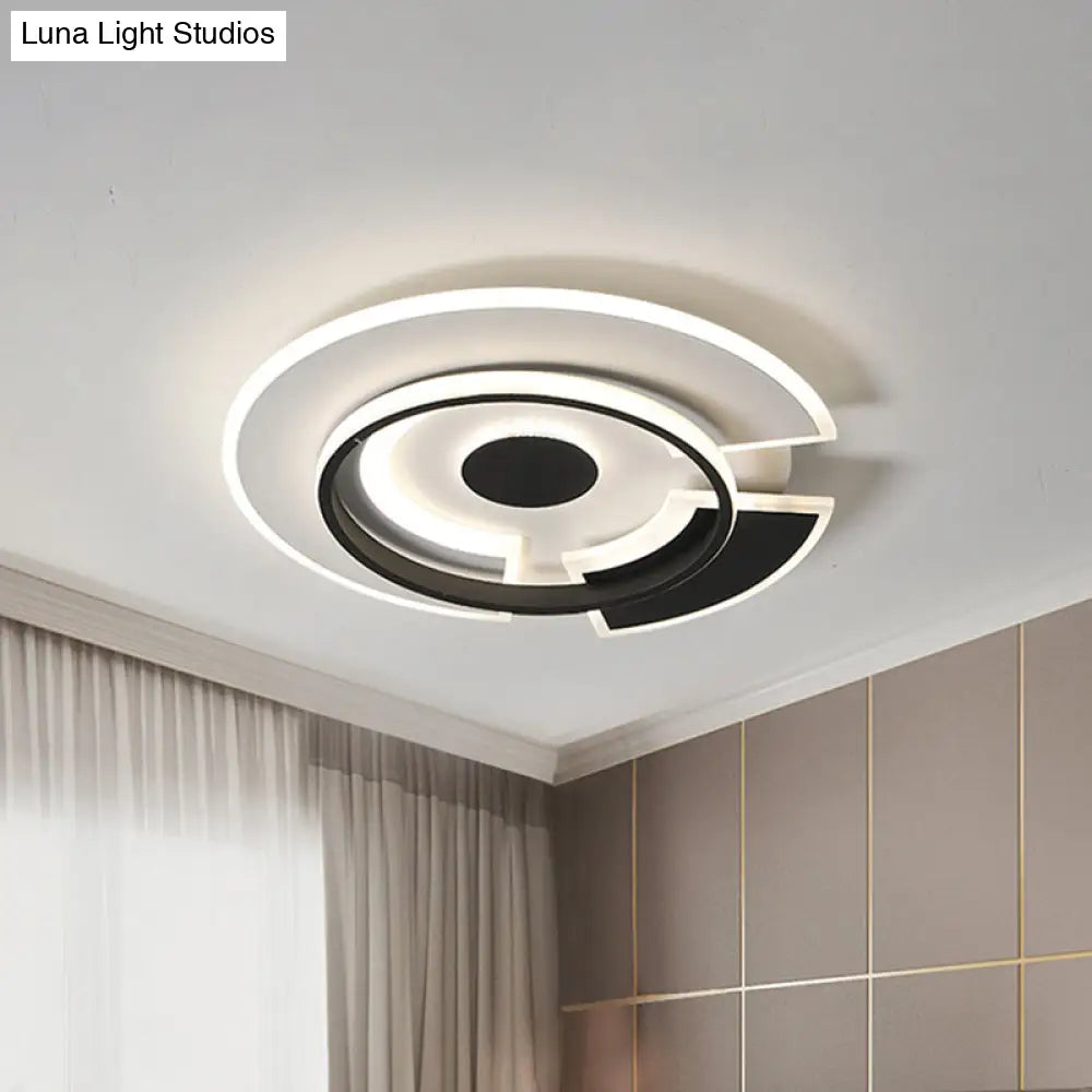 Modern Spliced Disc Thin Ceiling Light - Acrylic Led Flush Mount Fixture In Black & White