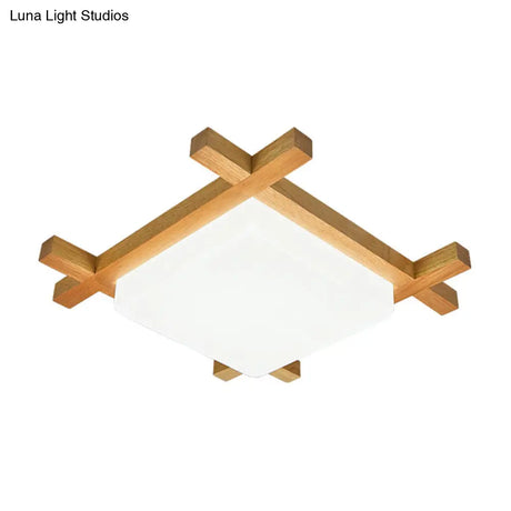 Modern Square Acrylic Wood Ceiling Lamp - White Led Flush Mount 15’/19’/23.5’ Width Ideal For
