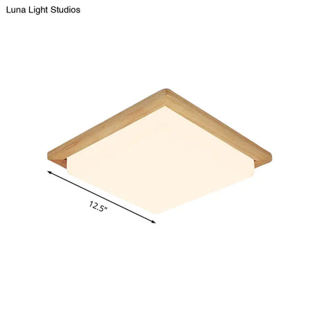 Modern Square Ceiling Mount Light With Beige Acrylic Shade Led Flush Lamp (White/Warm Light) Wood
