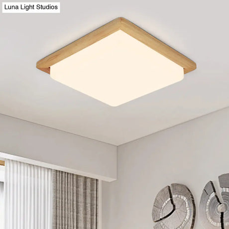 Modern Square Ceiling Mount Light With Beige Acrylic Shade Led Flush Lamp (White/Warm Light) Wood