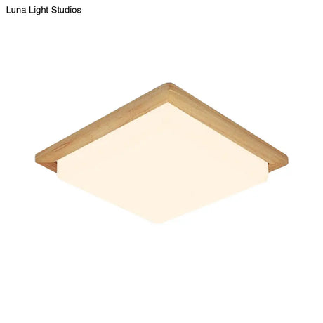 Modern Square Ceiling Mount Light With Beige Acrylic Shade Led Flush Lamp (White/Warm Light) Wood