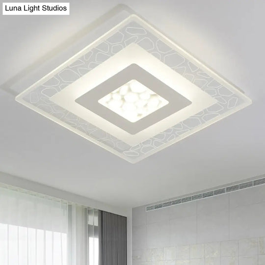 Modern Square Flush Led Ceiling Light Fixture For Bedroom Clear Acrylic Design / 8 White