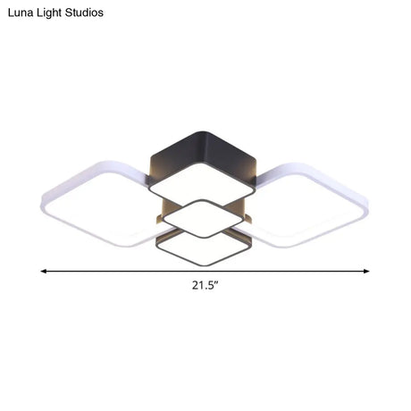 Modern Square Flush Mount Led Ceiling Light In Black With Warm/White 18’/21.5’ Wide