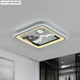 Modern Square Flushmount Led Lamp With Tree Pattern In White - Bedroom Fixture