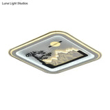 Modern Square Flushmount Led Lamp With Tree Pattern In White - Bedroom Fixture