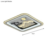 Modern Square Flushmount Led Lamp With Tree Pattern In White - Bedroom Fixture