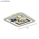 Modern Square Flushmount Led Lamp With Tree Pattern In White - Bedroom Fixture