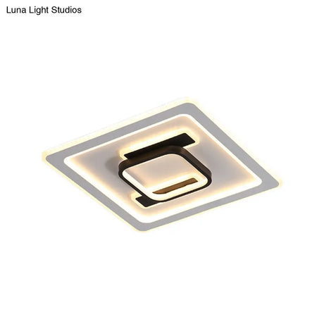 Modern Square Frame Flush Mount Lamp - Metallic Black And White Led Fixture With Warm/White