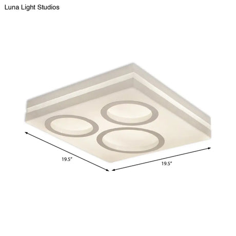 Modern Square Led Ceiling Light With Circular Pattern Acrylic White Finish - Ideal For Living Room