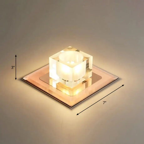 Modern Square Led Crystal Flushmount Ceiling Light Fixture For Entryways Tan / Warm