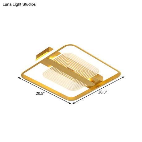 Modern Square Metallic Gold Led Flush Mount Lamp In Warm/White 16.5’/20.5’ Width