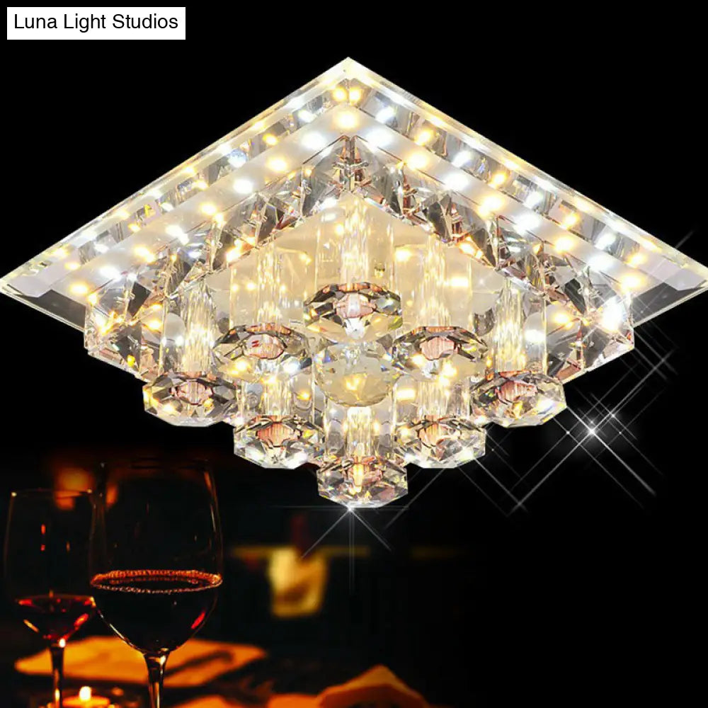 Modern Square Optic Crystal Led Flush Mount Ceiling Light Fixture For Aisle