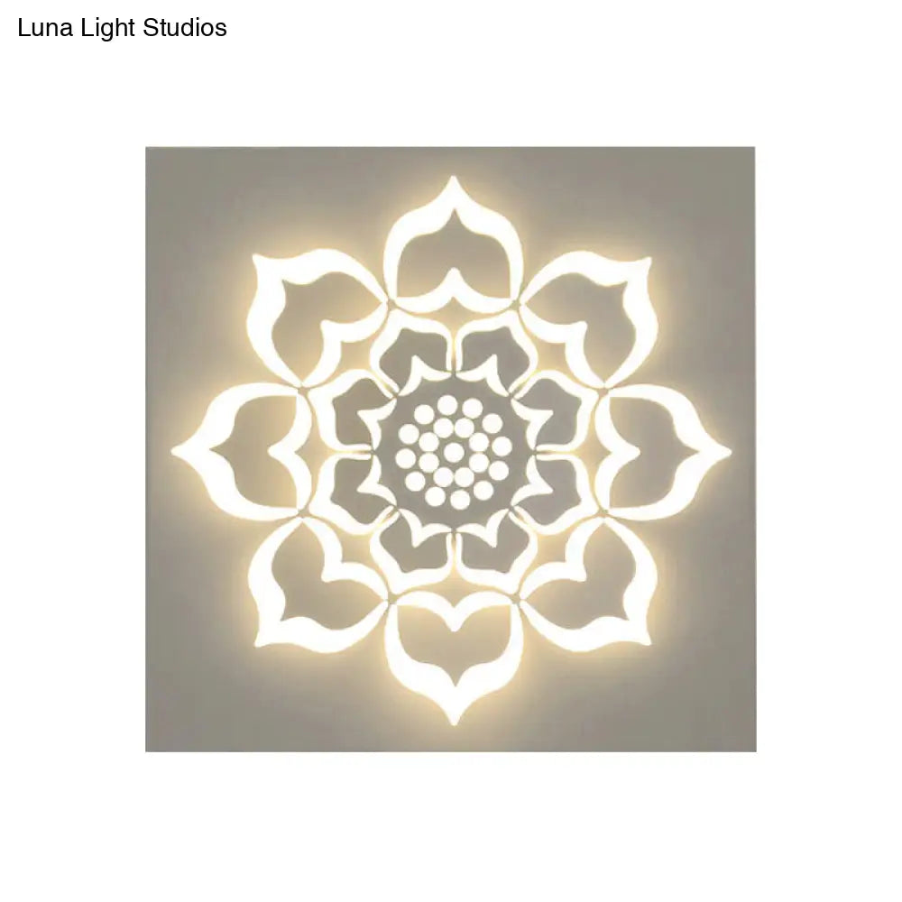 Modern Square Wall Sconce With Plant Metal Light - White For Bathroom