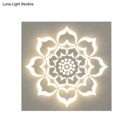 Modern Square Wall Sconce With Plant Metal Light - White For Bathroom