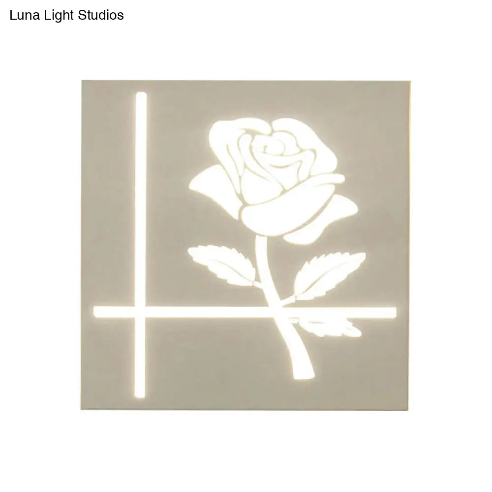 Modern Square Wall Sconce With Plant Metal Light - White For Bathroom