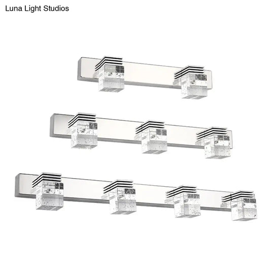 Modern Stainless Steel Bathroom Wall Light With Crystal Bubble Shade