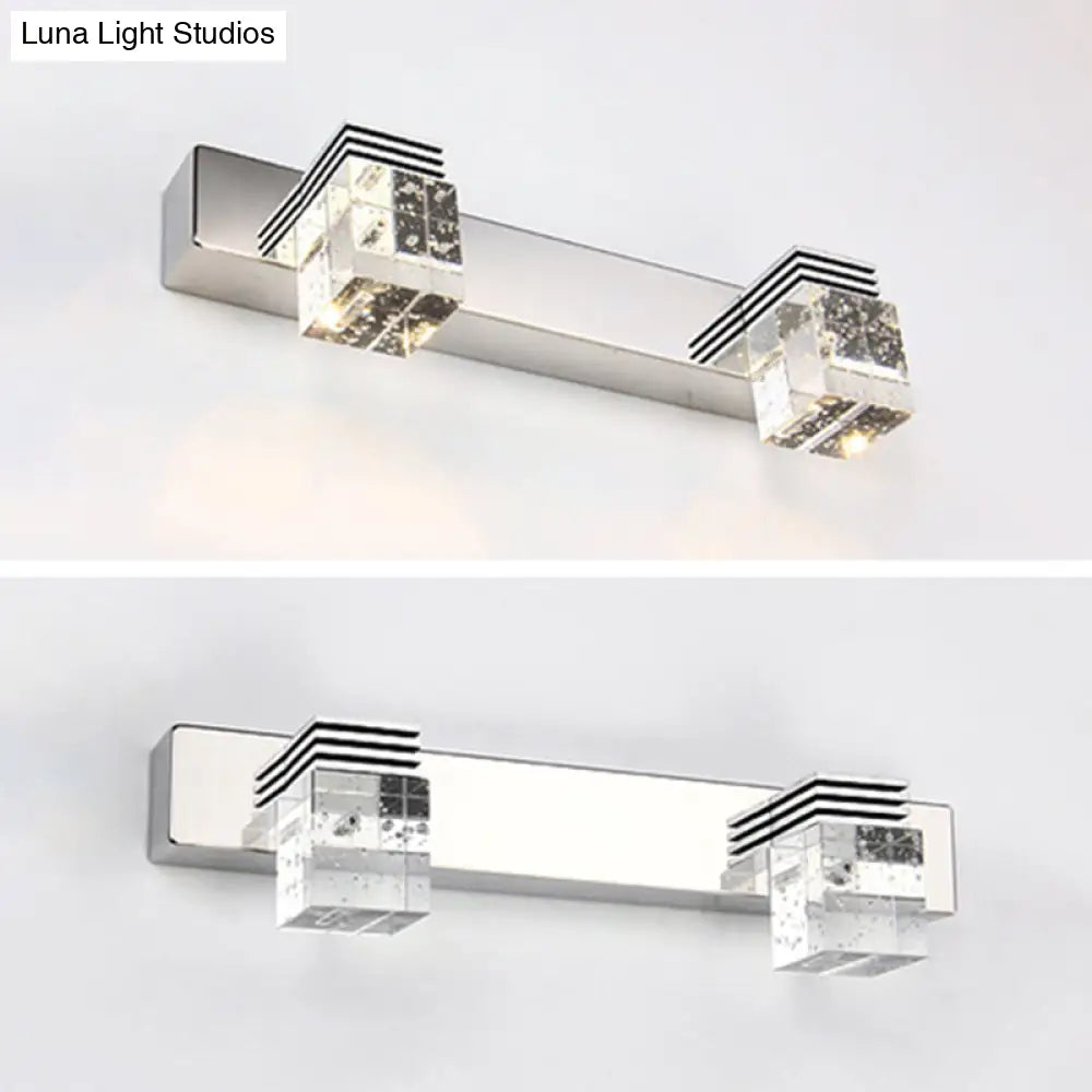 Modern Stainless Steel Bathroom Wall Light With Crystal Bubble Shade