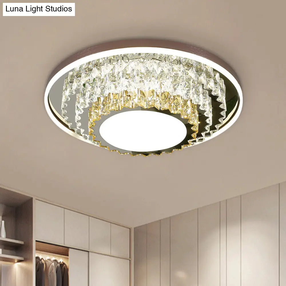 Modern Stainless - Steel Crystal Led Ceiling Light With Tiered Circle Design