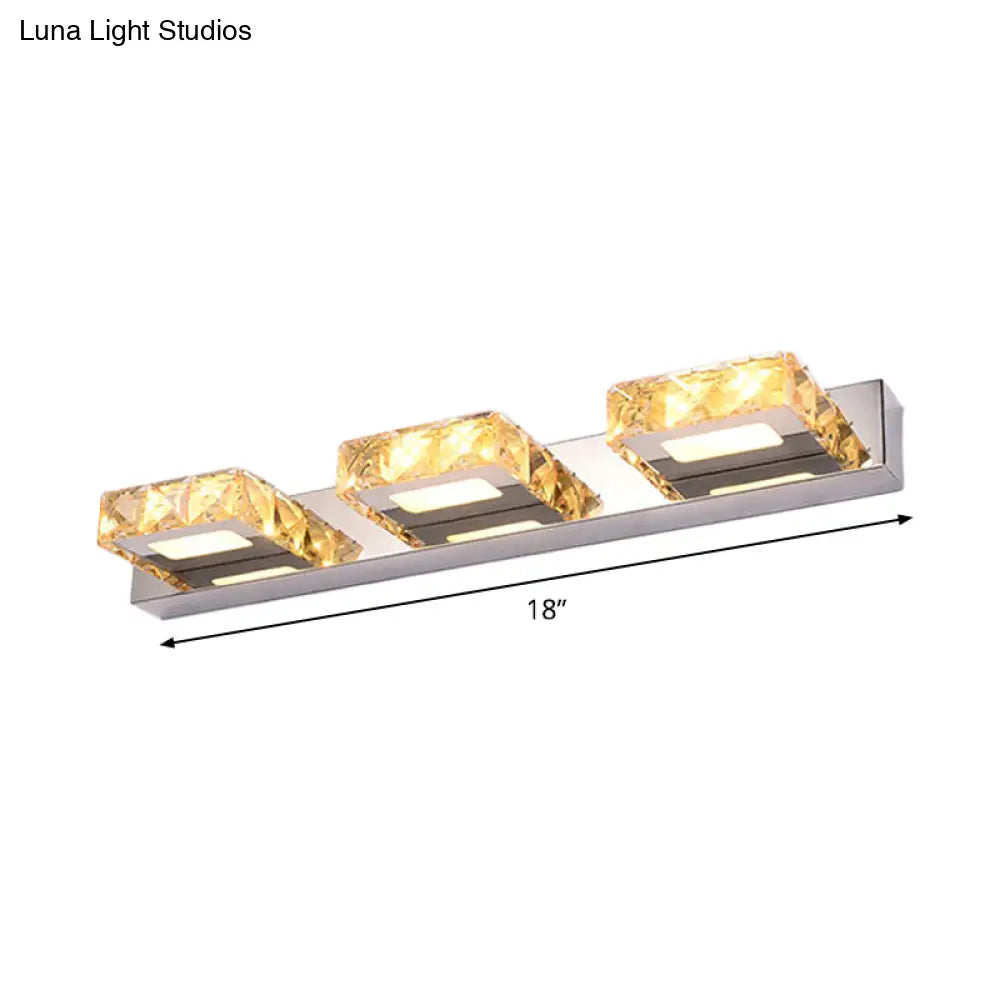 Modern Stainless Steel Crystal Vanity Sconce - 3/4 Light Beveled Design For Round/Square Bathroom