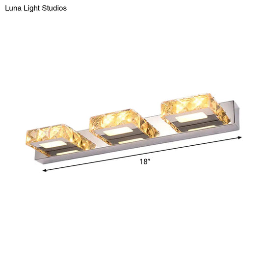 Modern Stainless Steel Crystal Vanity Sconce - 3/4 Light Beveled Design For Round/Square Bathroom