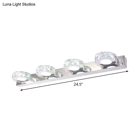 Modern Stainless Steel Crystal Vanity Sconce - 3/4 Light Beveled Design For Round/Square Bathroom